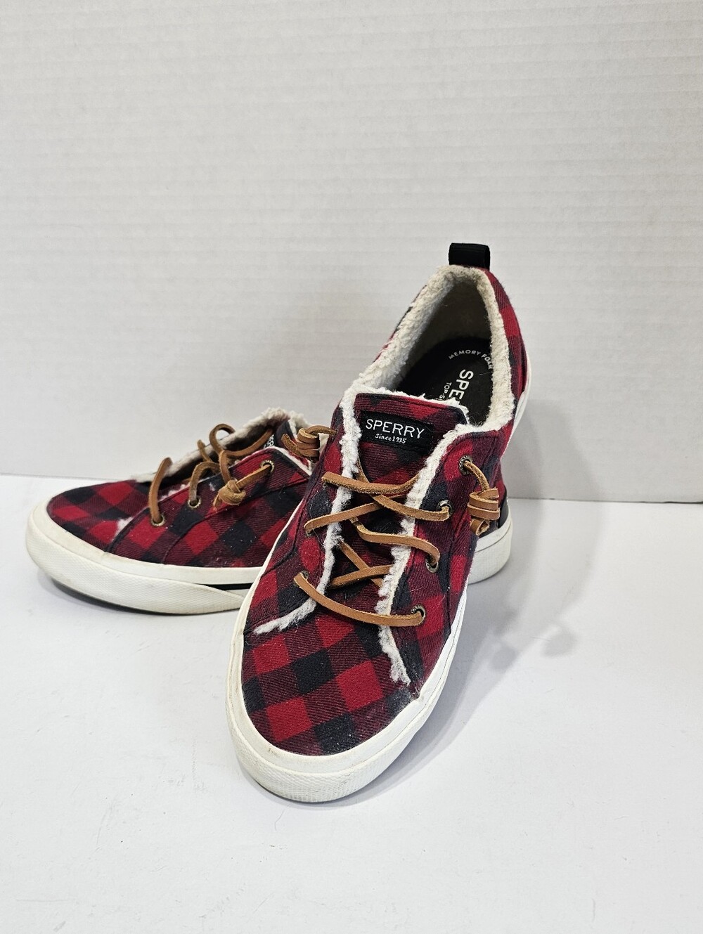 Speery Buffalo Plaid Fkeece Lined Slip On Top Siders Sz 9.5